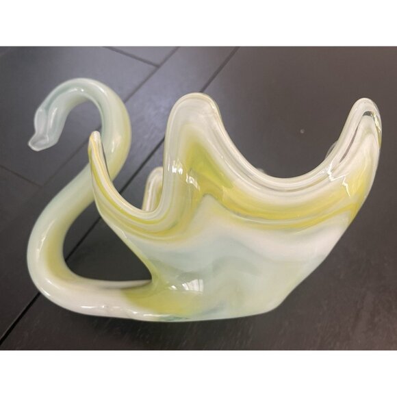 Vtg Art Glass Sooner Murano Style Swan Scalloped 6 Prong Small Beak Hand Blown - Picture 13 of 16